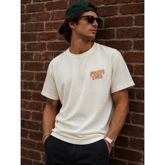 Brooklyn's Best Other - Brooklyn's Best Mens Positive Vibes Embroidered T-Shirt Cream Textured Size M